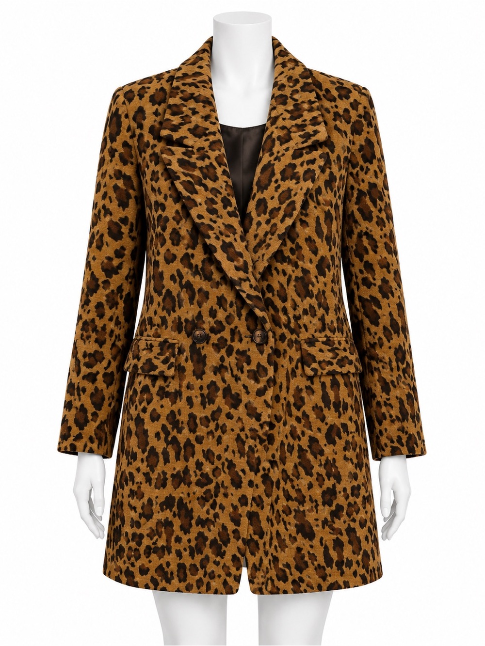 Lane Bryant Leopard Print Double-Breasted Pea Coat - Brown/Black